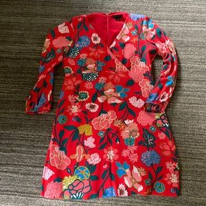 J. Crew Red Floral Long Sleeve Dress